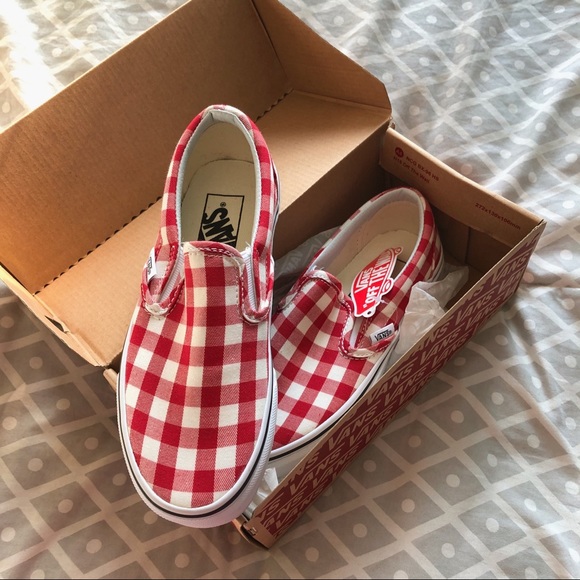 Vans Shoes - Red and White Ginham Checkered Slip On Vans NWT